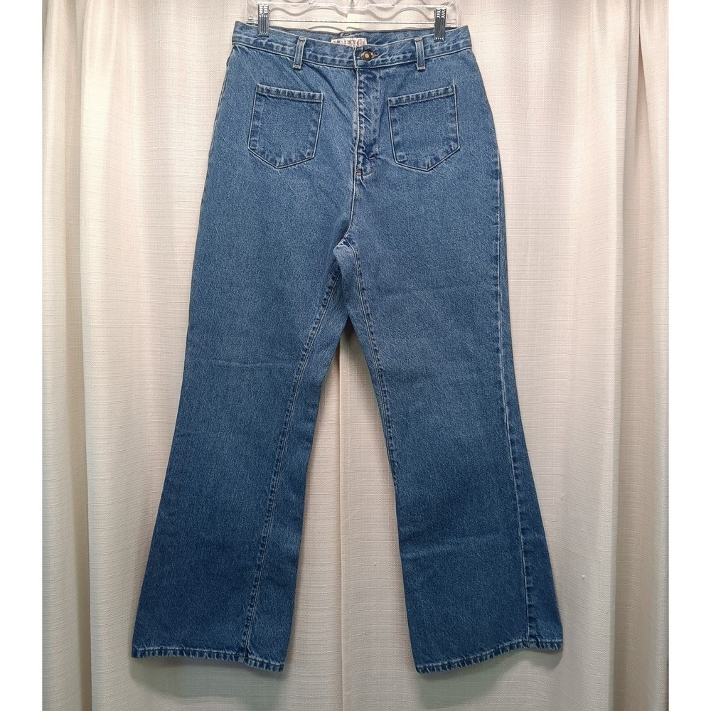 Vintage Bugle Boy For Her High Rise Wide Leg Jeans Blue Denim Patch Pocket 12